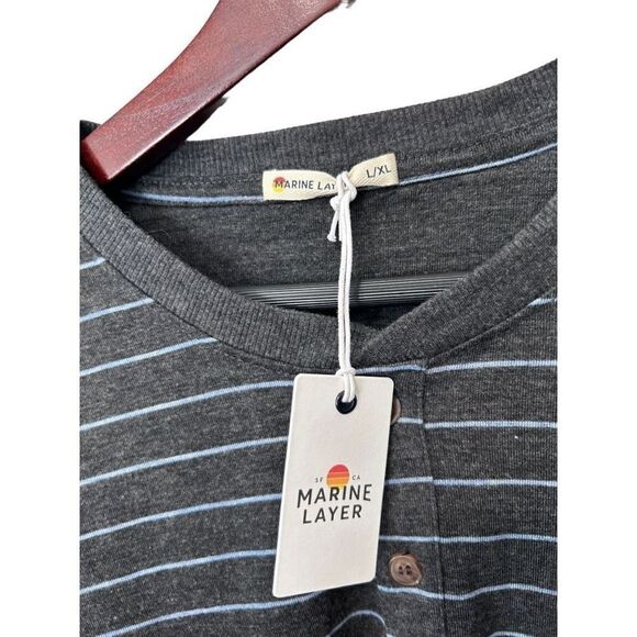 Marine Layer Henley Dark Heather Gray Striped Long Sleeve Size L/XL - Picture 3 of 11